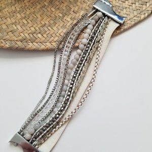 Silver and white Victoria Emerson cuff magnetic bracelet